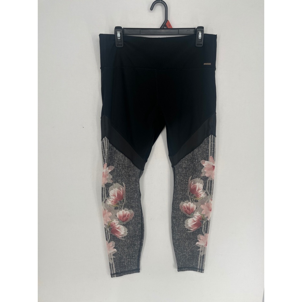 RBX Live Life Active Womens XL Black Floral Mesh Panel Athletic Leggings Yoga